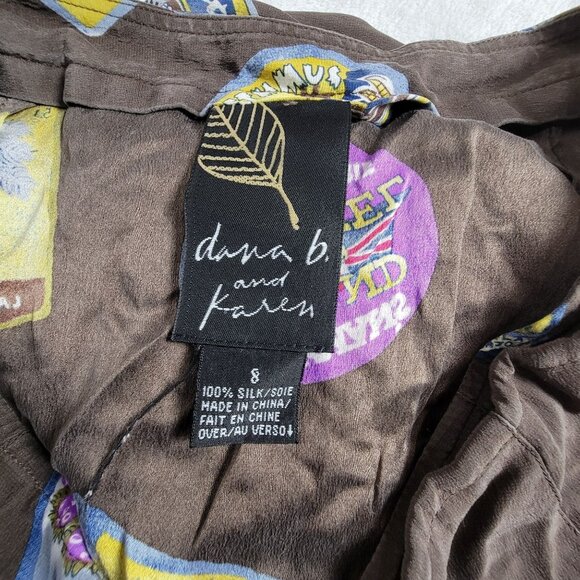 Vintage Dana B & Karen Womens 100% Silk Printed Midi Skirt Size 8 Brown Buttons - Picture 4 of 9